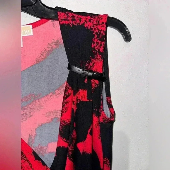Michael Kors Red And Black Abstract Print Stretch dress - Picture 3 of 6